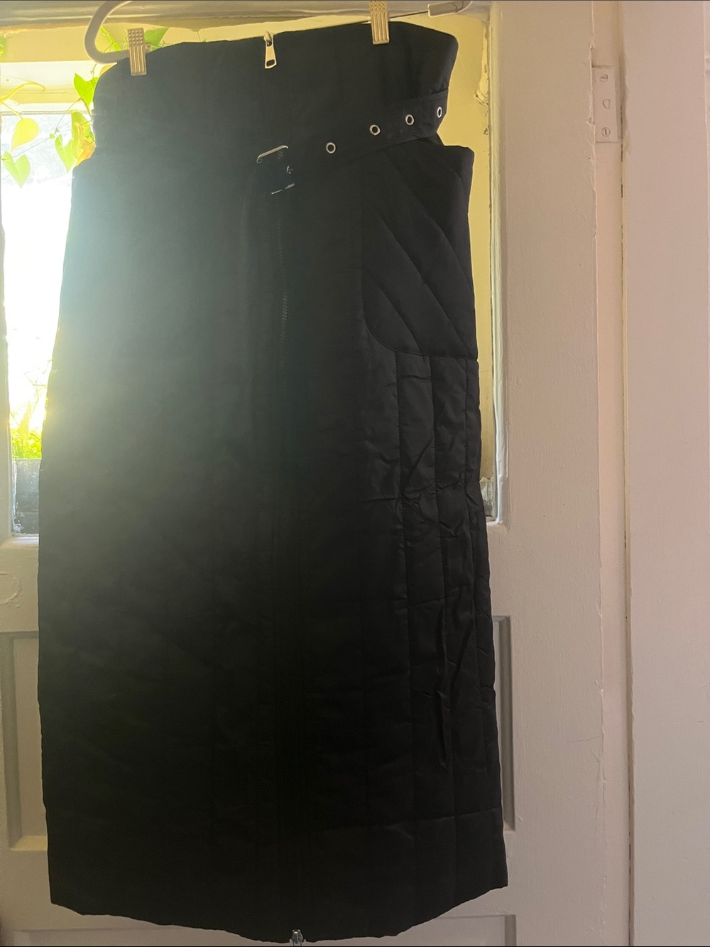 Black Quilted High-Waist Midi Skirt